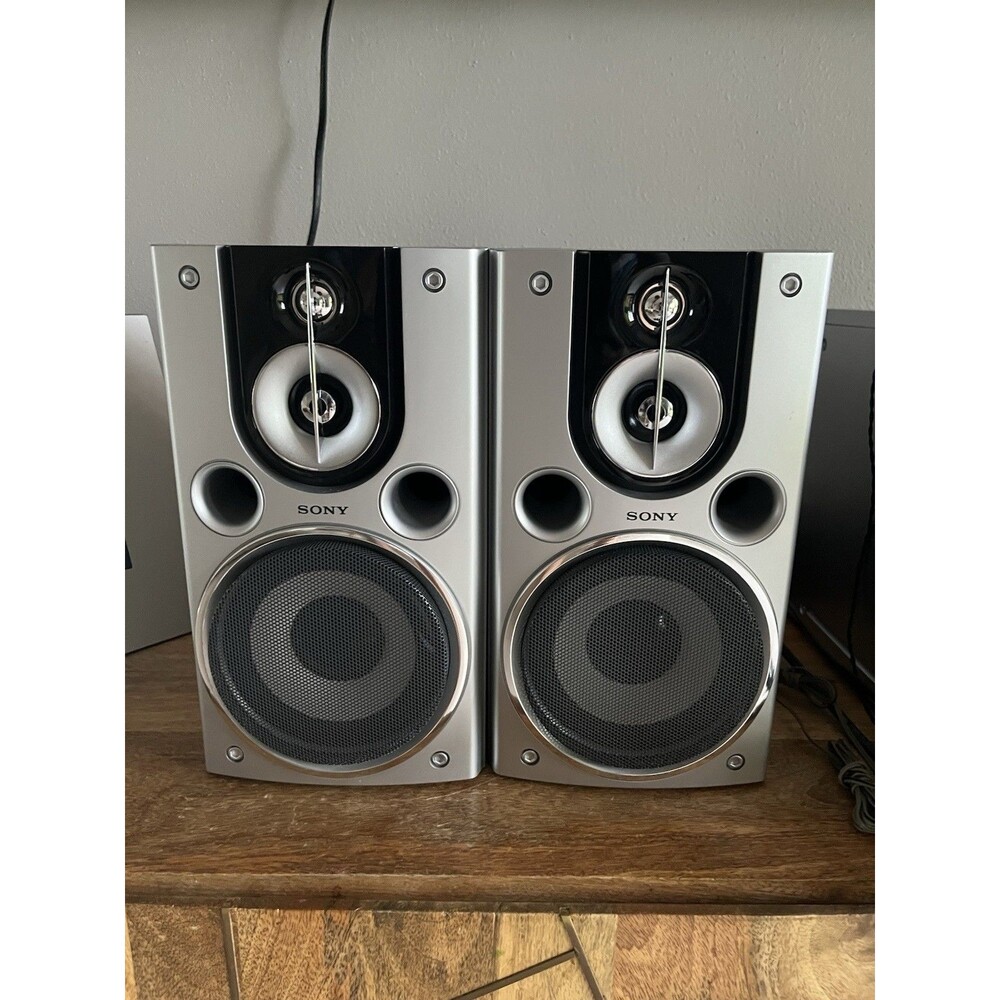 Sony SS-CHPX9 3-Way Bookshelf Speakers Pair 6 Ohm Silver Wood Cabinets TESTED
